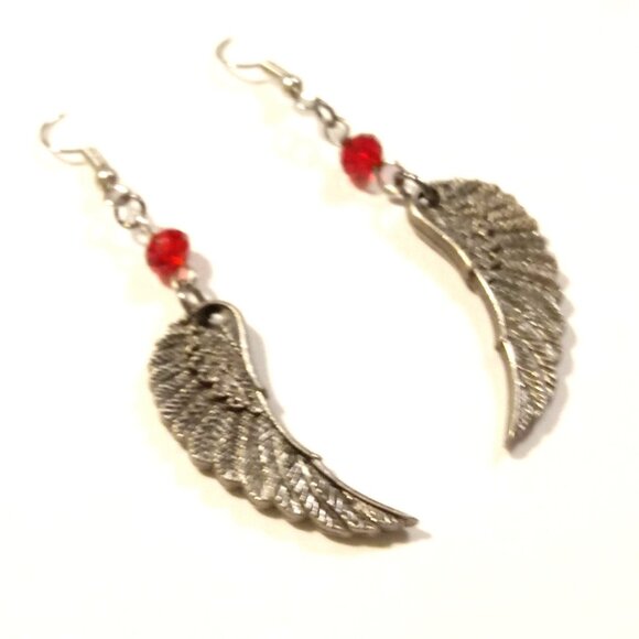 Fallen Angel Wing Pewter Earrings - Picture 3 of 5